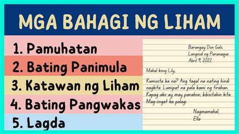 limang bahagi ng liham